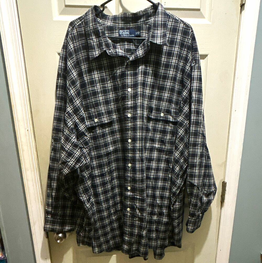 Polo by Ralph Lauren Classic Fit Big 6X Blue/White Plaid Long Sleeve Button-Up